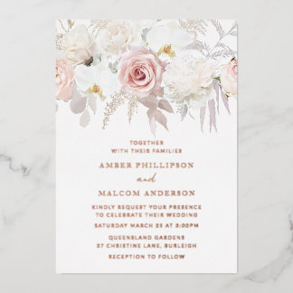 Beautiful Blush & White Wedding Rose Gold Foil Invitation