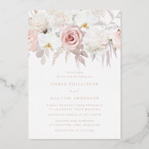 Beautiful Blush  White Wedding Rose Gold Foil Invitation