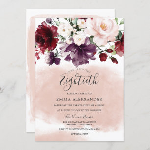 Beautiful Blush Womans 80th Birthday Party Invitation