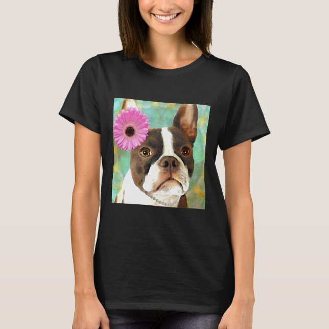 Beautiful Blushing Bride Boston Terrier Dog Art T-Shirt (Front)