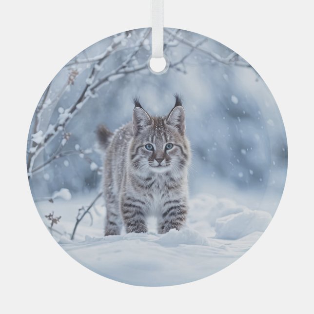 Beautiful Bobcat Wilderness Christmas Glass Ornament (Front)