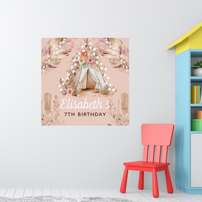 Beautiful Bohemian Girl Birthday Personalized Poster (Nursery 1)