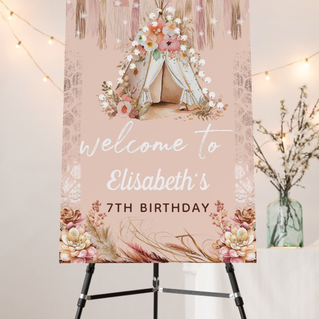Beautiful Bohemian Girl Slumber Party Welcome Sign (In Situ (Stand))