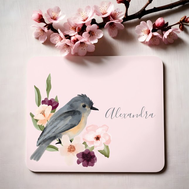 Beautiful Bohemian Style Watercolor Bird & Branch Mouse Pad (Beautiful Bohemian Style Watercolor Bird & Branch Mouse Pad)