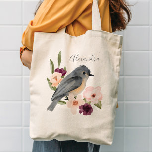 Beautiful Bohemian Style Watercolor Bird & Branch Tote Bag