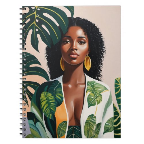 Beautiful Boho Black Woman Botanical Portrait Notebook