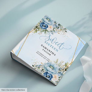 Beautiful Boho Blue Ivory Eucalyptus Floral Sweet 3 Ring Binder