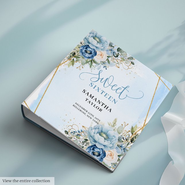 Beautiful Boho Blue Ivory Eucalyptus Floral Sweet  3 Ring Binder (Beautiful Boho Blue Ivory Eucalyptus Floral Sweet Sixteen)
