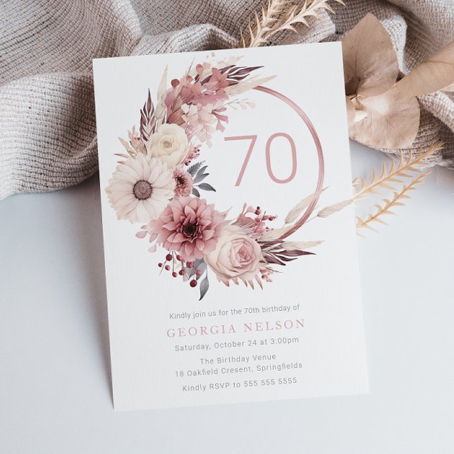 Beautiful Boho Blush 70th Birthday Party Invitation (Creator Uploaded)