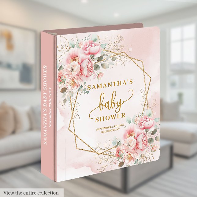 Beautiful boho blush pink flowers baby shower 3 ring binder (Beautiful boho blush pink flowers baby shower 3 ring binder)
