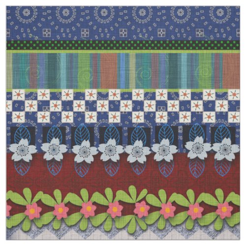 Beautiful Boho Border  Whimsical Floral Design Fabric