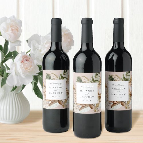 Beautiful Boho Botanical Floral Frame Wedding  Wine Label