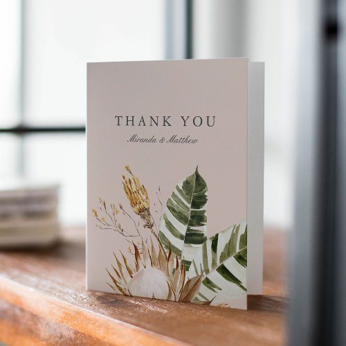 Beautiful Boho Botanical Floral Wedding Thank You Card