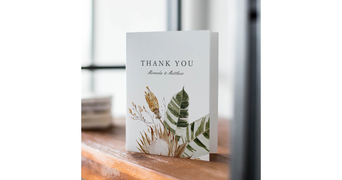 Beautiful Boho Botanical Floral Wedding White Thank You Card | Zazzle