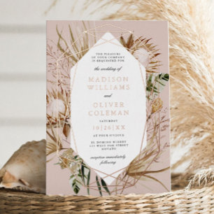 Beautiful Boho Botanical Geometric Frame Wedding Foil Invitation