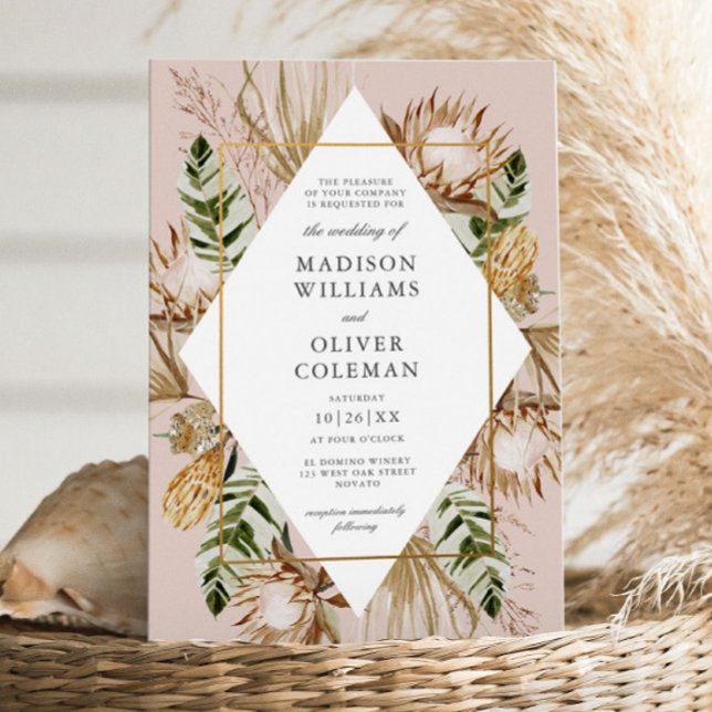 Beautiful Boho Botanical Geometric Frame Wedding Invitation (Creator Uploaded)