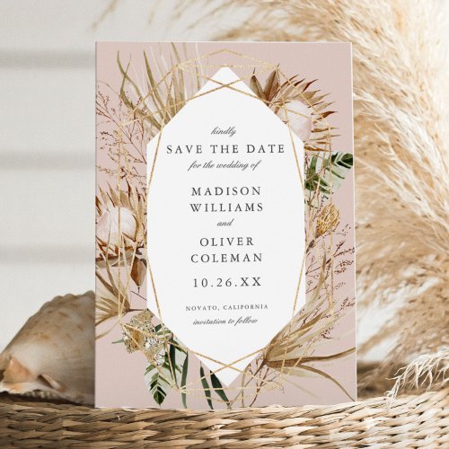 Beautiful Boho Botanical Geometric  Wedding Save The Date