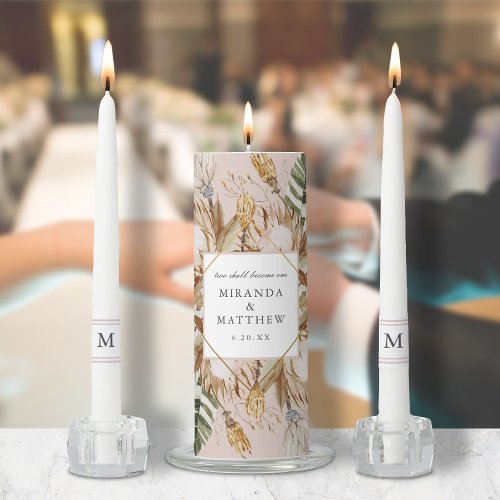 Beautiful Boho Botanical Geometric  Wedding Unity Candle Set