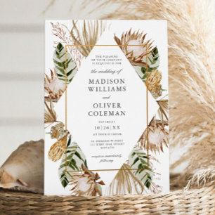 Beautiful Boho Botanical Geometric White Wedding Invitation