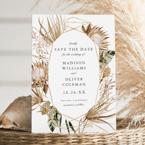 Beautiful Boho Botanical Geometric White Wedding Save The Date