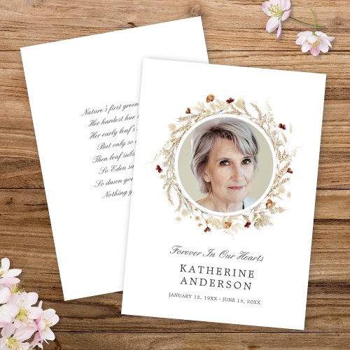 Beautiful Boho Botanical Memorial Photo Card 