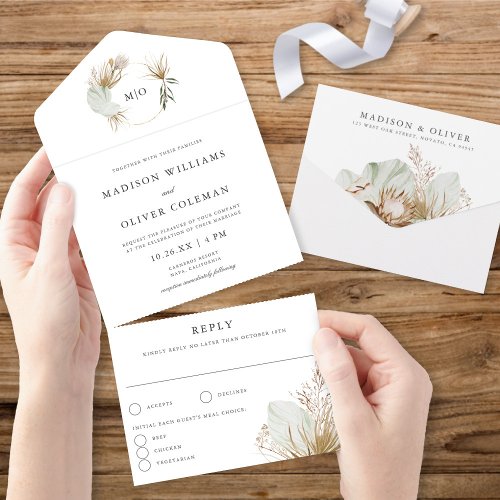 Beautiful Boho Botanical Monogram Wedding All In One Invitation