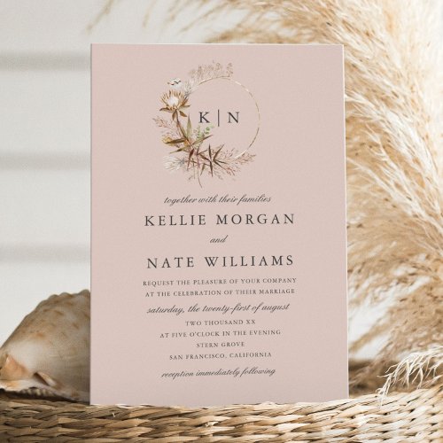 Beautiful Boho Botanical Monogram Wedding Invitation