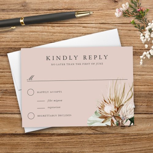 Beautiful Boho Botanical Neutral Wedding Reply RSVP Card