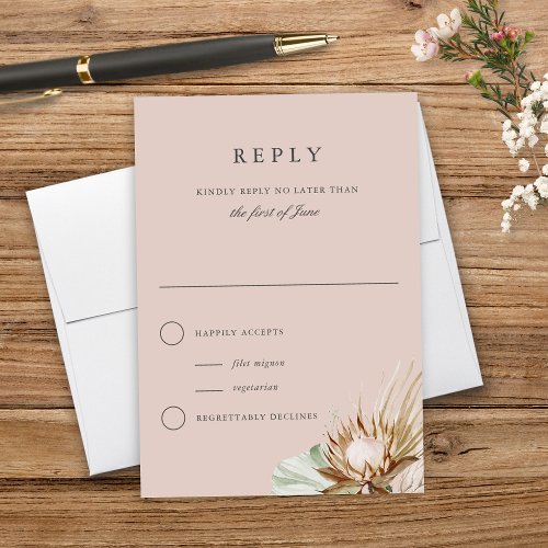 Beautiful Boho Botanical Neutral Wedding Reply RSVP Card