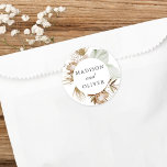 Beautiful Boho Botanical Wedding Favor Classic Round Sticker<br><div class="desc">This rustic yet elegant favor sticker design features lovely watercolor botanicals and elegant typography. This chic design is an excellent choice for many styles of events,  from classic to boho. Customized labels make a wonderful addition to your wedding reception or bridal shower decor...  and adds that extra special touch!</div>