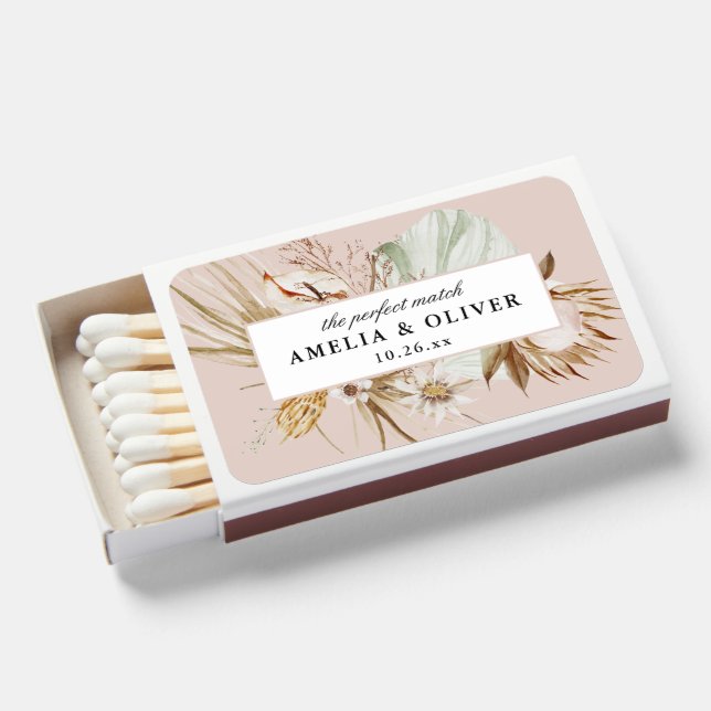 Beautiful Boho Botanical Wedding Favor Matchboxes (Front Open)