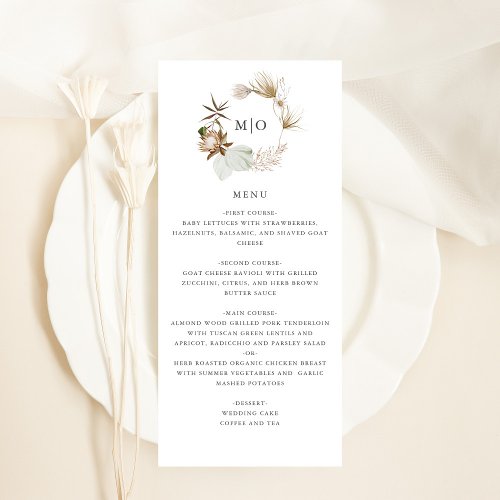 Beautiful Boho Botanical Wedding Menu Card