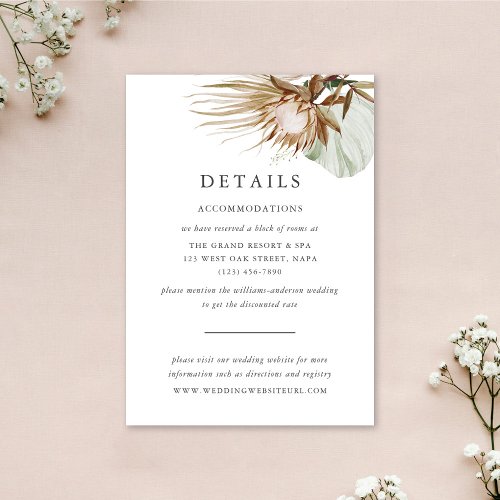 Beautiful Boho Botanical White Wedding Details Enclosure Card