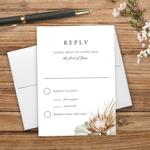 Beautiful Boho Botanical White Wedding Reply RSVP Card