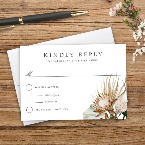 Beautiful Boho Botanical White Wedding Reply RSVP Card