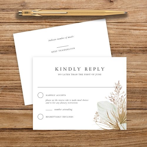 Beautiful Boho Botanical White Wedding Reply RSVP Card