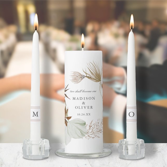 Beautiful Boho Botanical White Wedding Unity Candle Set (Creator Uploaded)