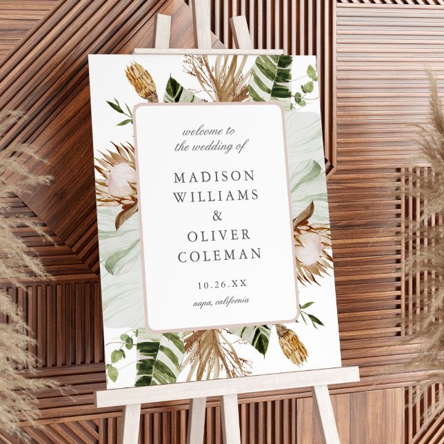 Beautiful Boho Botanical White Wedding Welcome Foam Board (Creator Uploaded)