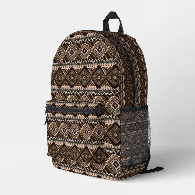 Beautiful Boho Brown Rich Earthy Mud Cloth Style Printed Backpack (Back Corner Right)