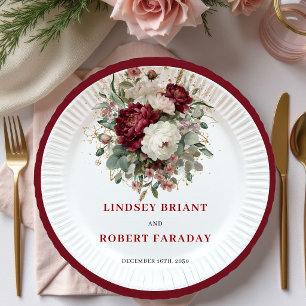 Beautiful Boho Burgundy Floral Wedding Plates