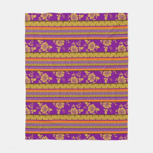 Beautiful Boho Chic Striped Floral Pattern Fleece Blanket (Front)