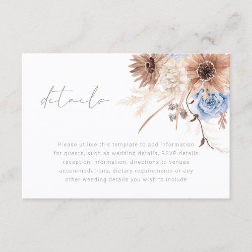 Beautiful Boho Floral All Seasons Wedding Enclosure Card