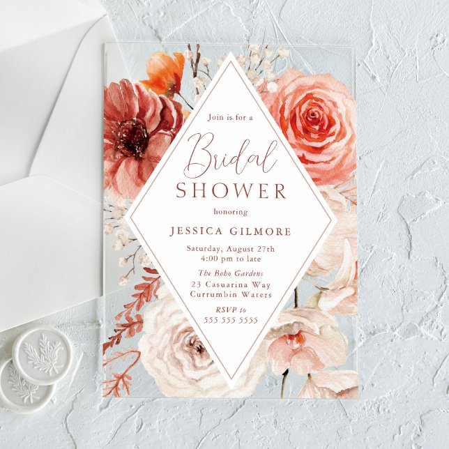 Beautiful Boho Floral Bridal Shower Acrylic Invitations (Creator Uploaded)