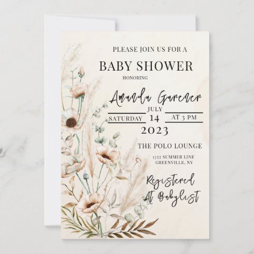 Beautiful Boho Flower Baby Shower Invitation