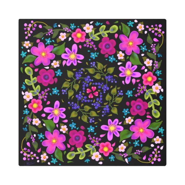 Beautiful Boho Flowers and Berries Metal Print (Front)