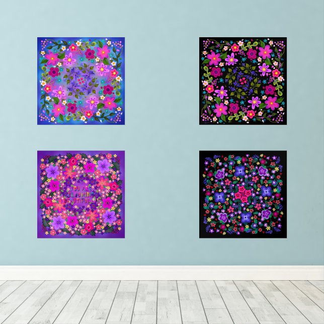 Beautiful Boho Flowers Blooming Madness Wall Art Sets (Wood Floor)