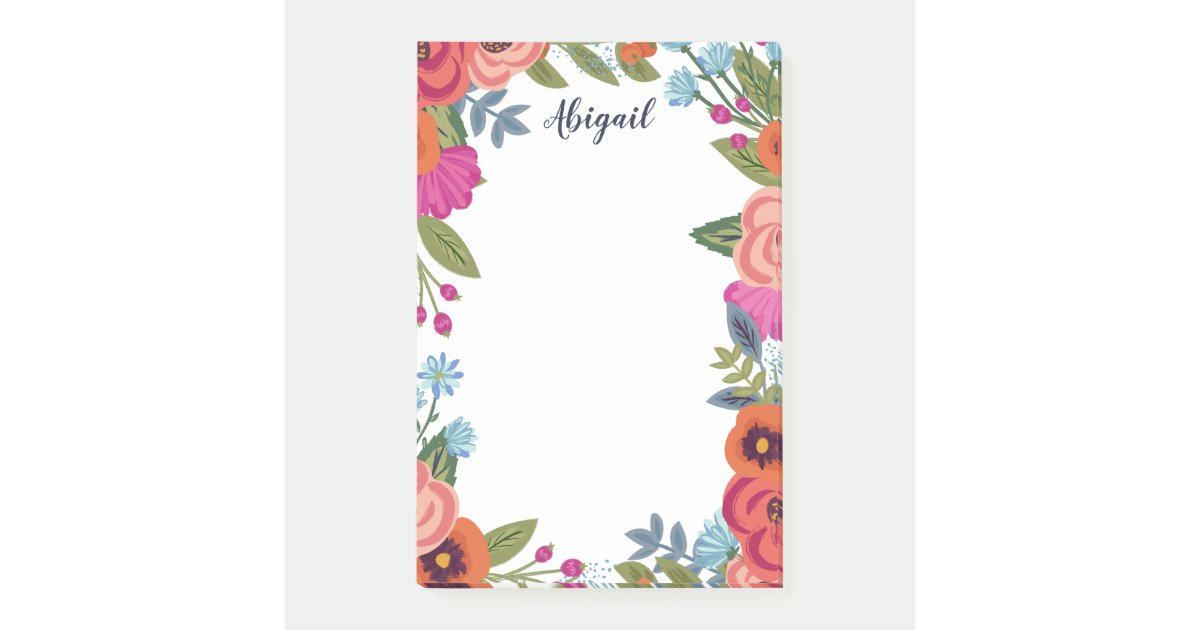Beautiful Boho Flowers - Custom Name Post-it Notes | Zazzle