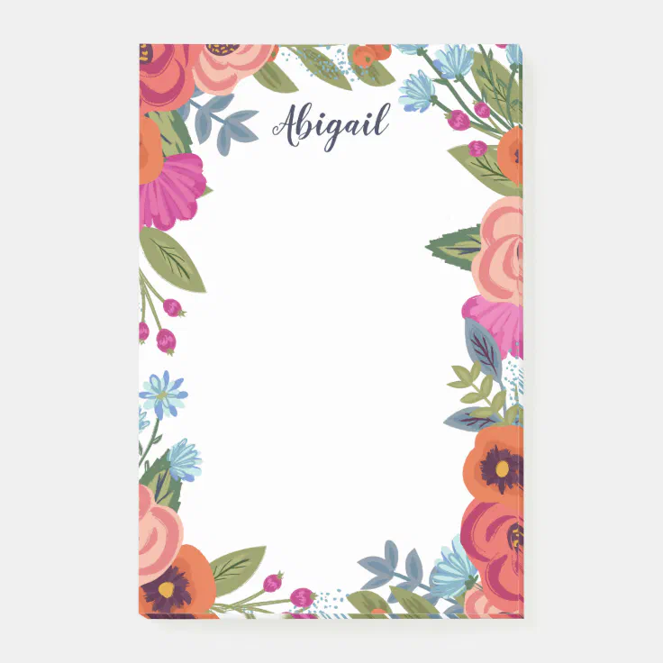 Beautiful Boho Flowers - Custom Name Post-it Notes | Zazzle