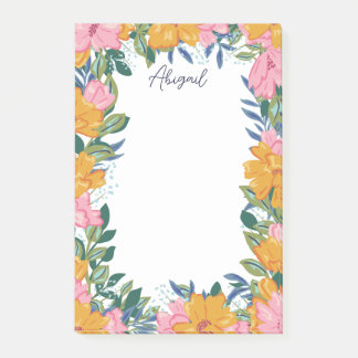 Beautiful Boho Flowers - Custom Name Post-it Notes