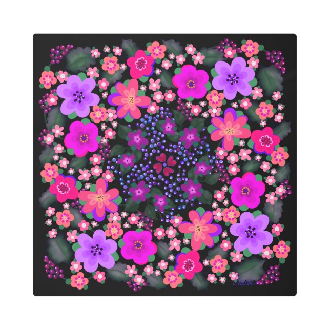 Beautiful Boho Flowers Metal Print (Front)
